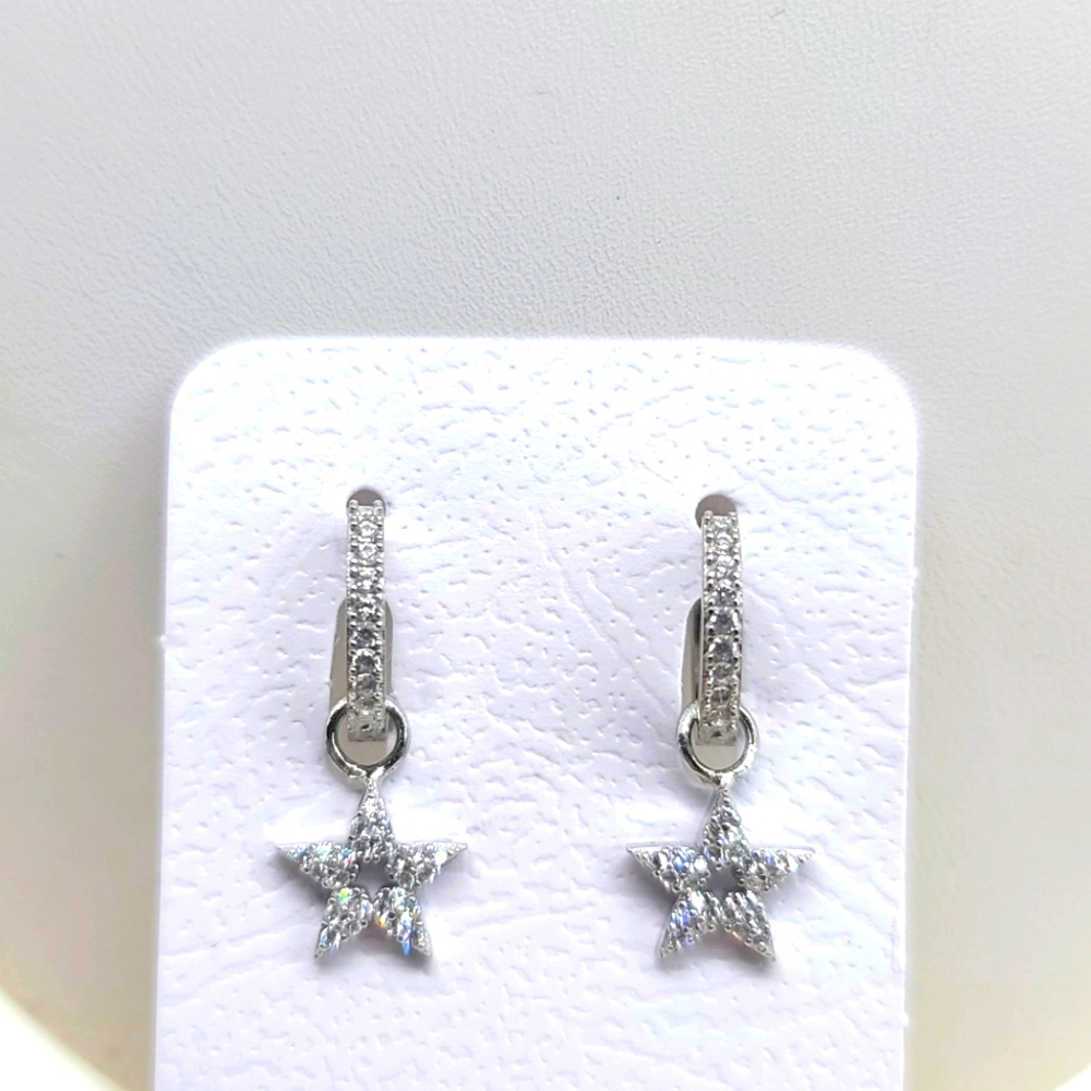 925 Sterling Silver Star Design Earrings - Picture 1 of 5